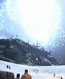 Fireworks burst above Stirling Castle at midnight